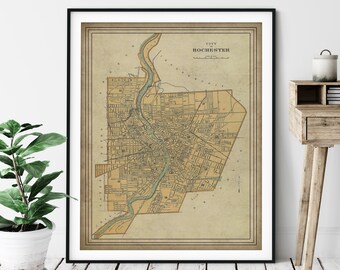 1895 Rochester New York Map Print, Vintage Rochester Map Art, Antique Rochester NY Map, Rochester Art, Old Map, Living Room Art, Home Office