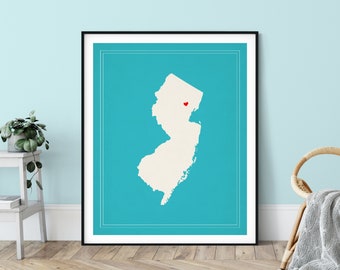 Custom New Jersey State Art, Customized State Map Art, Personalized, New Jersey Art, Heart Map, New Jersey Map, Love Map, New Jersey Print