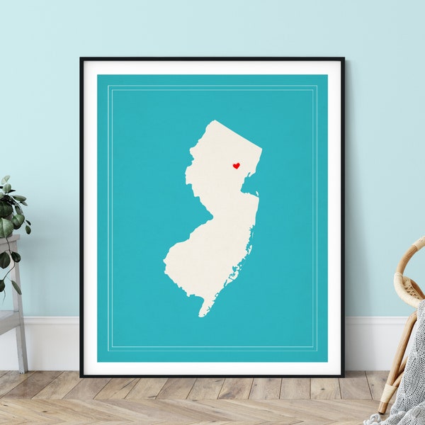 Custom New Jersey State Art, Customized State Map Art, Personalized, New Jersey Art, Heart Map, New Jersey Map, Love Map, New Jersey Print