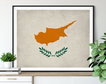 Cyprus Flag Art, Cyprus Flag Print, Flag Poster, Country Flags, Cyprus Gifts, Wall Art, Wall Decor, Housewarming Gift Ideas, Flag Painting