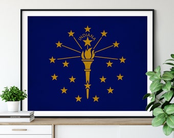 Indiana Flag Art, Indiana Flag Print, State Flag Poster, Vintage Flag Painting, Patriotic Gifts, Indiana State Pride, Indiana Prints