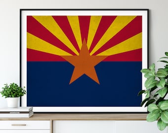 Arizona Flag Art, Arizona Flag Print, Vintage State Flag Poster, AZ Flag Painting, Industrial Living Room Art, Arizona Gift, Office Wall Art