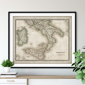 1844 South Italy Map Print: Vintage Italian Wall Art Featuring Sicily and Sardinia