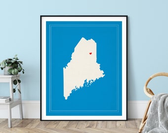 Custom Maine State Art, Customized State Map Art, Personalized Gift, Maine Art, Heart Map, Maine Map, Hometown Love Map, Maine Print