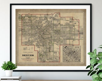 1920 Denver Colorado Map Print, Vintage Map Art, Antique Denver Map, Old Maps, Denver CO Wall Art, Denver Art, Denver Print, Colorado Gifts