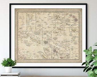 1840 Polynesia Map Print - Vintage Map Art, Antique Map Wall Art, Old Map Poster, Galapagos Marshall Pacific Islands, Sandwich Hawaiian Fiji