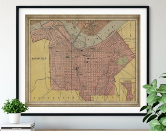 1903 Louisville Kentucky Map Print, Vintage Map Art, Antique Map Wall Art, Louisville KY Art, Old Maps, Louisville  Print, Louisville Art