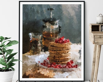 Waffle Stack Print - Oil Painting Poster, Kitchen Wall Art, Breakfast Nook Wall Decor, Abstract Food Artwork, Cafe Art, Chef Food Lover Gift