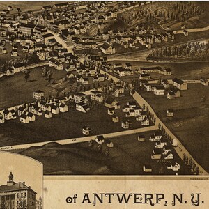 1888 Antwerp New York Birds Eye View Print Vintage Map Art, Antique Map Print, Aerial View Poster, Historical Art, NY Wall Art, Street Map image 5