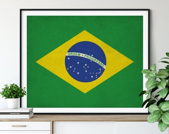 Brazil Flag Art, Brazilian Flag Print, Flag Poster, Country Flags, Flag Painting, Brazil Art, Wall Art, Wall Decor, Brasil, Christmas Gifts