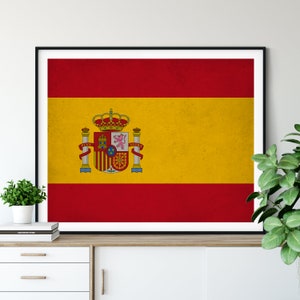 Spain Flag Art, Spain Flag Print, Flag Poster, Country Flags, Spain Painting, Spanish Art, Spanish Flag, Spanish Gifts, Spain Prints