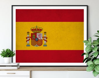 Spain Flag Art, Spain Flag Print, Flag Poster, Country Flags, Spain Painting, Spanish Art, Spanish Flag, Spanish Gifts, Spain Prints