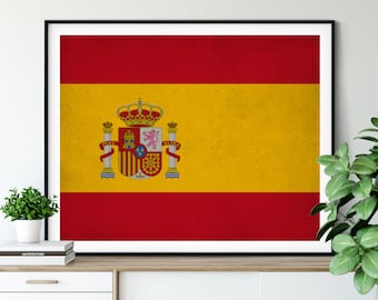 Spain Flag Art, Spain Flag Print, Flag Poster, Country Flags, Spain Painting, Spanish Art, Spanish Flag, Spanish Gifts, Spain Prints