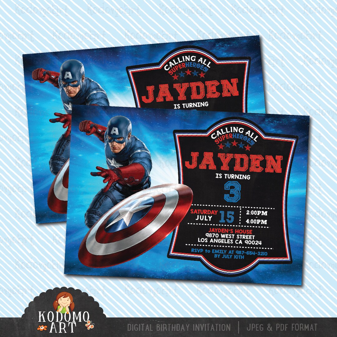 Digital Printable Captain America Birthday Invitation. - Etsy