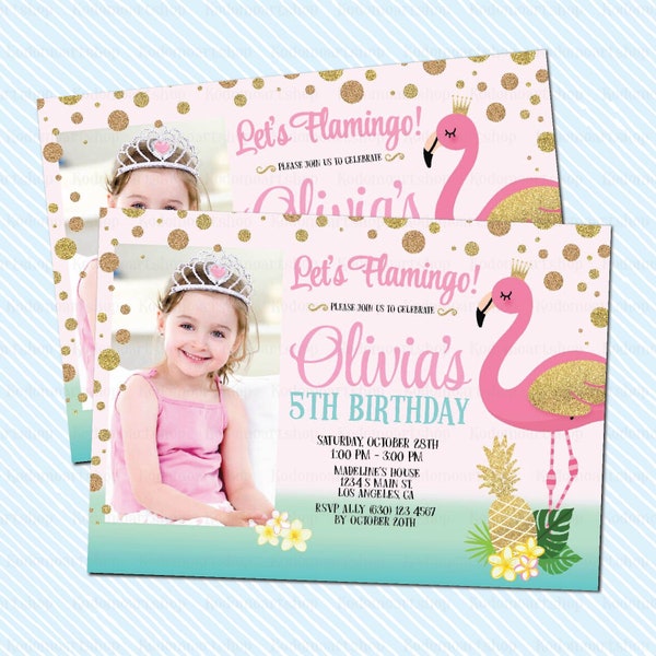 Digital Flamingo Invitation. birthday invite. shower invite Girl Birthday.