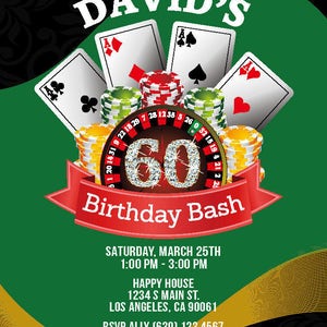 Digital Printable Adult Birthday Invitation. Casino Birthday Invite ...