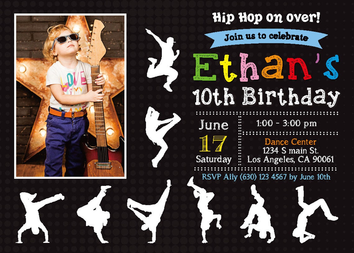 Digital Printable Hip Hop Birthday Invitation. Dance Birthday - Etsy