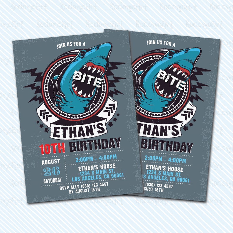 Boy Birthday Party Digital Printable Shark Birthday Invitation