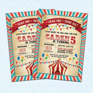 Digital Carnival invitation. Circus Birthday Invitation. Girl Birthday Boy Birthday Party. vintage carnival invite