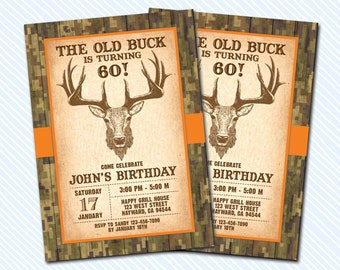 Digital Rustic Deer Birthday Invitation. Old Buck birthday invite. Any Age. camo birthday invite. 30th 50th 70th birthday. adult party