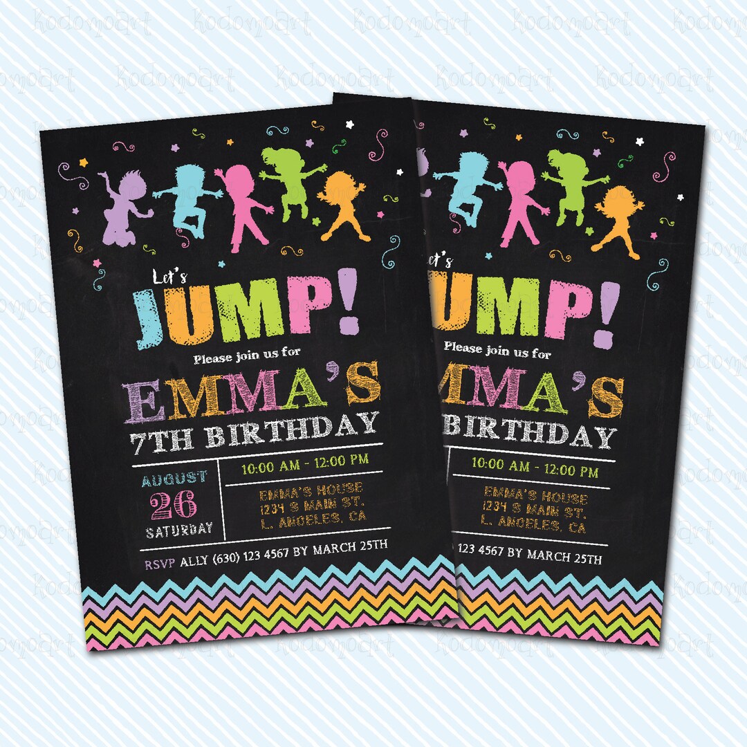Digital Printable Jump Birthday Invitation. Bounce Party. Kids Etsy