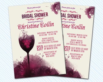 Digital Printable Bridal Shower Invitation. Wine Tasting Invite