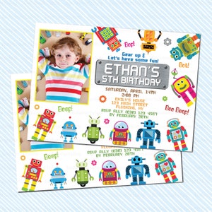 Digital Printable Robot Birthday Invitation. Robot Party invitation. Girl invitation. Boy birthday