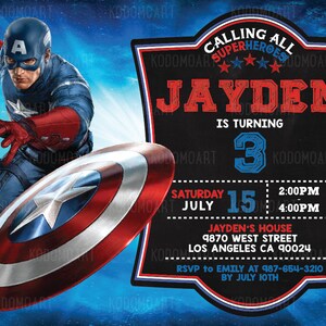 Digital Printable Captain America Birthday Invitation. - Etsy