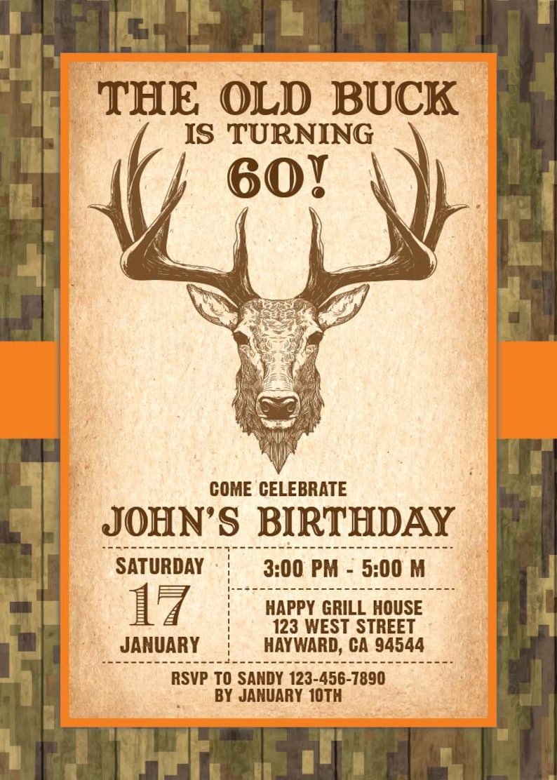 Digital Rustic Deer Birthday Invitation. Old Buck Birthday - Etsy