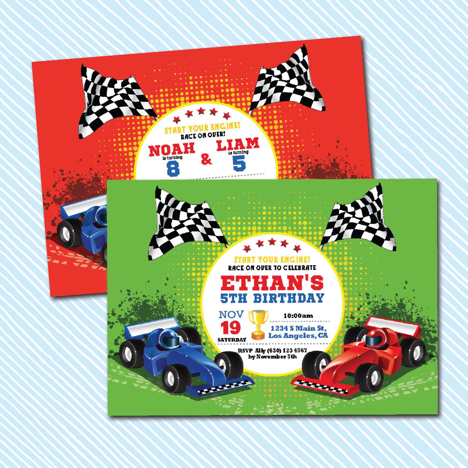 Digital Printable Race Car Birthday Invitation | Etsy