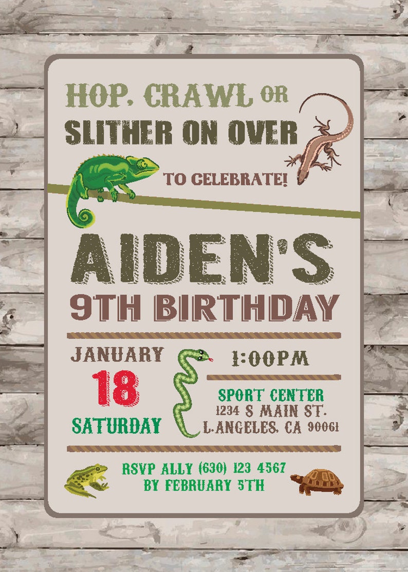Digital Printable Reptile Birthday Invitation. Lizard birthday Etsy