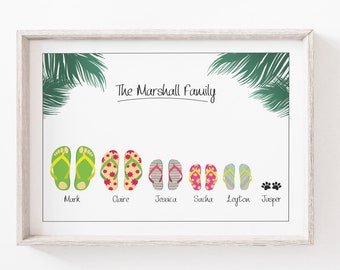 Family Gift, Personalised Family Print, Custom Family Print, Personalised Gift, Family Print, Wall Art Print, Art, Flip Flops, Print, Family