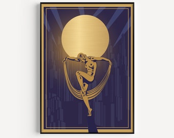 Art Deco Print, Blue Art Deco, Wall Art Print, Blue Print, Art Deco Wall Art, Art Deco, Blue and Gold, Prints, Wall Art, Art Deco Poster