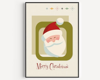 Christmas Print, Mid Century Modern, Santa Print, Mid Century Christmas, Christmas, Prints, Mid Century Print, Wall Art Print, Art Prints