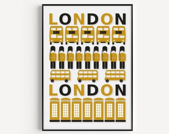 Wall Art Print, London Print, London Poster, Art Prints, Minimalist Print, Travel Print, Yellow Print, Travel, Wall Art, London, Prints, Art