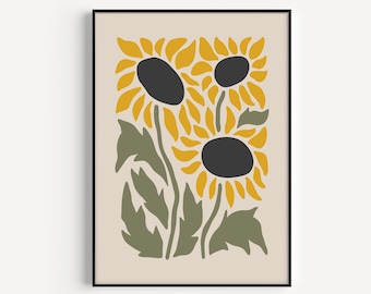 Sunflower Print,  Flower Print, Yellow Print, Minimalist, Wall Art Print, Sunflower Gift, Floral Print, Green, Sunflower, Flower Art Print