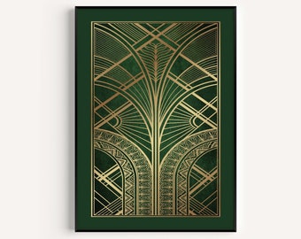 Art Deco Print, Green Print, Green Art Deco, Wall Art Print, Art Deco, Green Gold Art Deco, Prints, Green Wall Art, Art Deco Poster, Luxe
