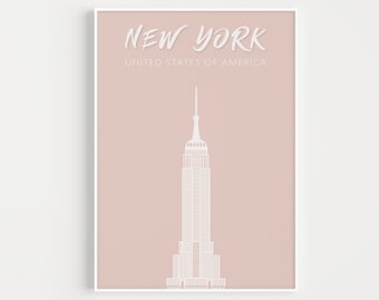 New York Wall Art, New York Print, Travel Print, Pink Wall Art, Travel Poster, Pink Print, New York Poster, Wall Art Print, New York, Prints