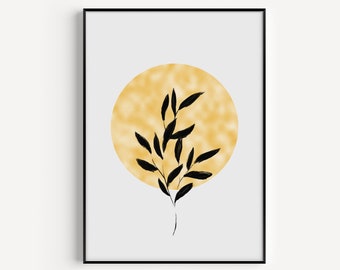 Botanical Print, Wall Art Print, Yellow Print, Leaf Print, Prints, Scandinavian Print, Yellow, Art Print, Leaves Wall Art, Minimalist Print