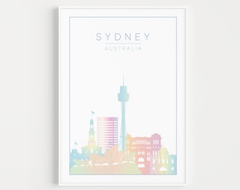 Póster de Sídney, Impresión de viaje, Impresión de Sídney, Impresión artística de Sídney, Impresión pastel, Impresión de arte mural, Impresión de Australia, Pastel, Sídney, Póster de viaje