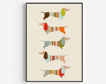 Mid Century Modern, Wall Art Print, Mid Century Print, Minimalist, Mid Century, Wall Art Prints, Dachshund, Wall Art, Sausage Dog, Prints