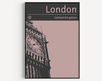 London Print, London Wall Art, Art Print, Wall Art Print, London Poster, Pink Print, Travel Print, Pink, Travel Poster, Minimalist, London