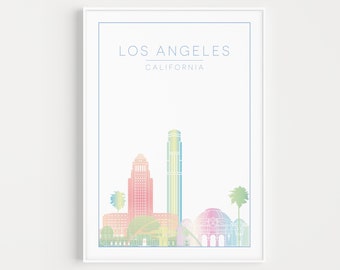 Los Angeles Print, Pastel Print, Wall Art, Travel Print, Los Angeles Poster, Travel Poster, Pastel Wall Art, Minimalist Print, LA Print