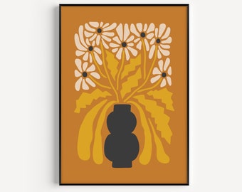 Mid Century Modern, Orange Print, Wall Art Print, Orange Flower Print, Art Print, Orange, Mid Century, Orange Wall Art, Minimalist Print