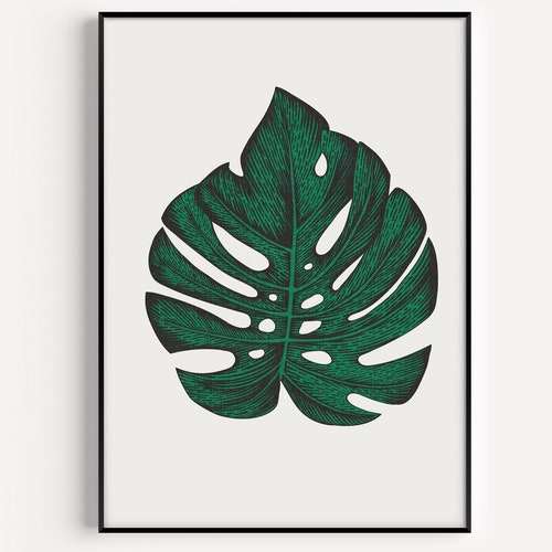 Botanical Wall Art Monstera Leaf Print Green Bathroom Etsy