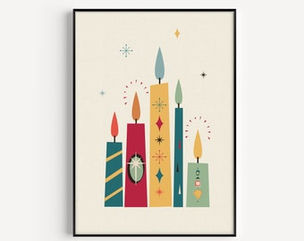 Christmas Print, Candle Print, Mid Century Modern, Mid Century Christmas, Christmas, Prints, Mid Century Print, Mid Century, Wall Art Print