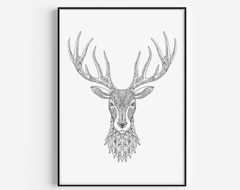 Stag Print, Stag Art, Scandinavian Print, Wall Art Prints, Minimalist Print, Modern Art, Wall Art, Minimalist Art, Prints, Modern Print, Art