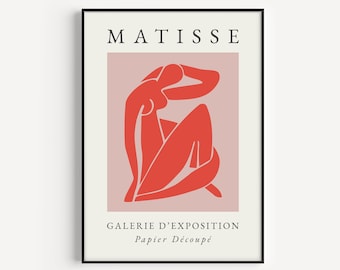 Arte corporal para pared, Impresión de Matisse, Impresión en rojo y rosa, Impresión de arte bohemio, Impresión de arte mural, Póster bohemio, Impresión de mujer, Impresión corporal femenina, Impresión de arte corporal