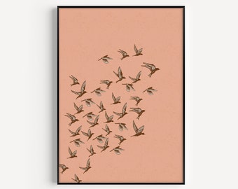 Orange Print, Bird Print, Orange Wall Art, Bird Flock Print, Orange Art Print, Orange, Wall Art Print, Art Print, Minimalist Print, Wall Art