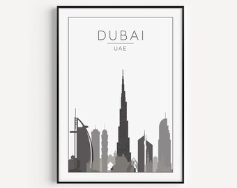 Dubai Print, Grey Print, Dubai Poster, Grey, Wall Art, Travel Print, Grey Art Print, Travel Poster, Dubai Wall Art, Art Print, Travel Art